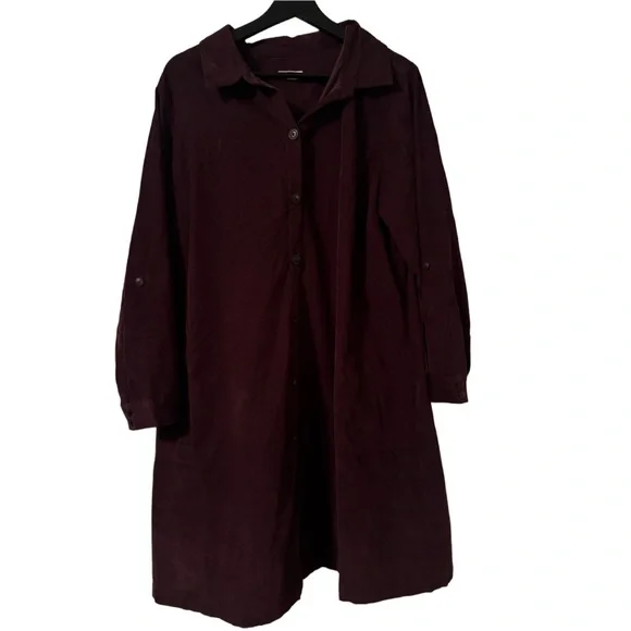 J. Jill | Petite Plum Corduroy Long Sleeve Shirtdress with Pockets - Picture 3 of 8